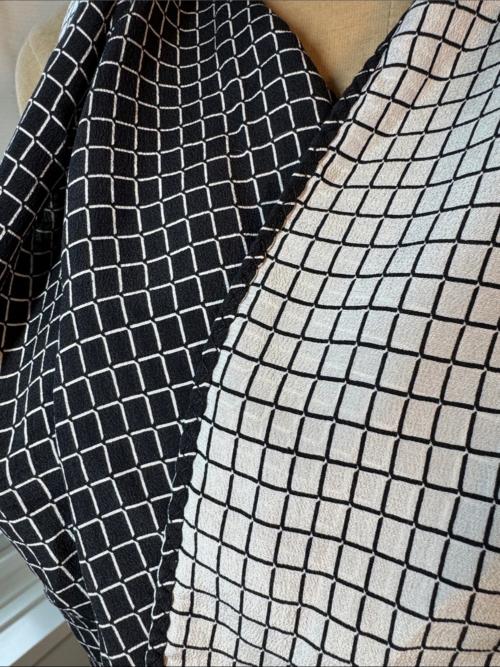 J. Jill black and white windowpane reversible Silk infinity scarf.